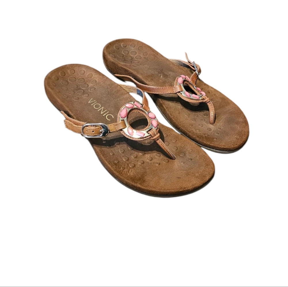 Vionic Women's Brown Sandals with Pink Accents Size 8